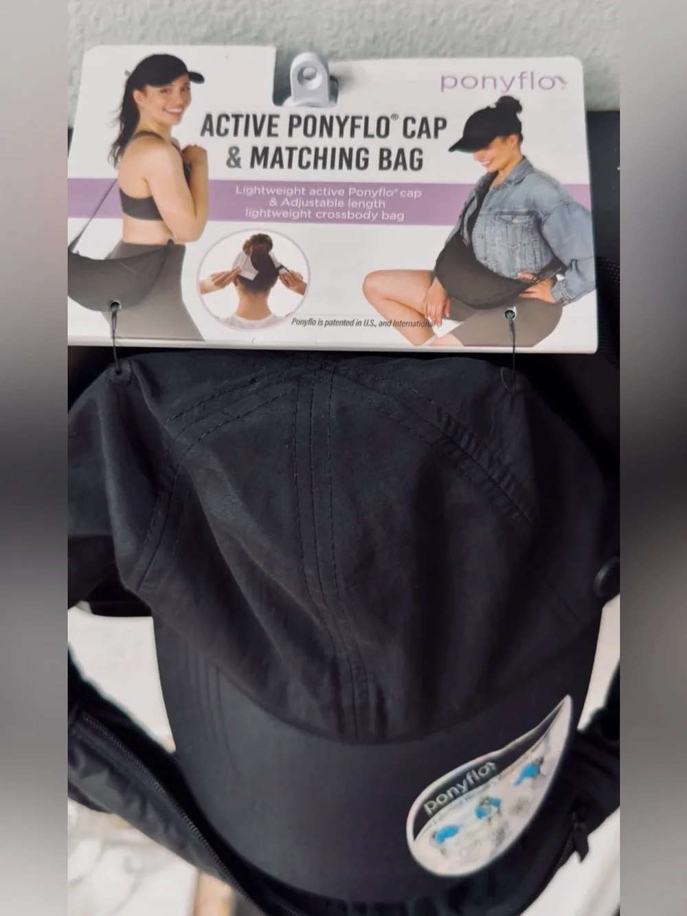 Ponyflo Black Active Ponyflo Cap with Matching Black Bag.